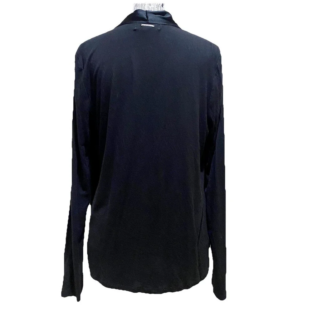 Michael Kors Women L Black Draped Crossover Blouse L/S Surplice Wrap Shirt Top